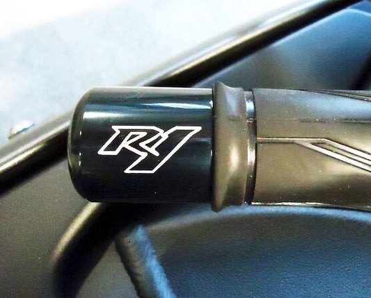 Yamaha R1 Logo Engraved BLACK Anodized Bar Ends / Sliders YZF-R1 R1S R1M