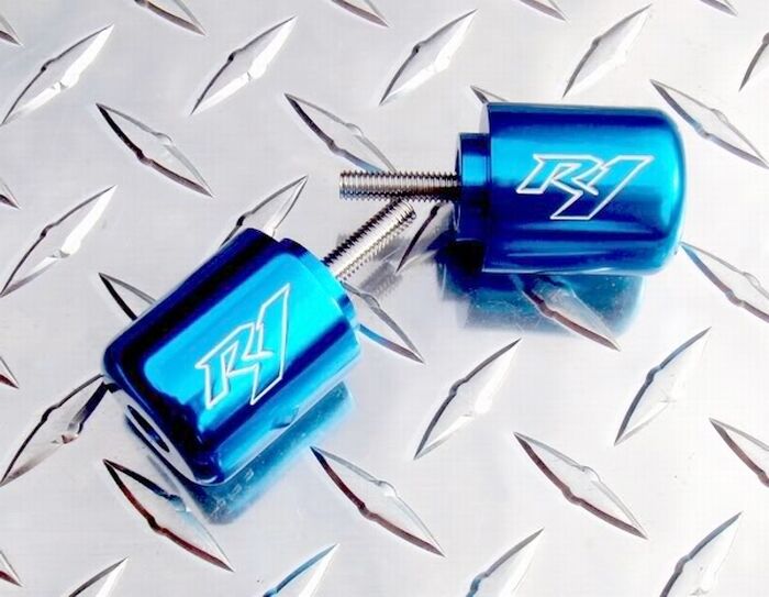 Yamaha R1 Engraved BLUE Anodized Handle Bar Ends / Sliders YZF-R1 R1M