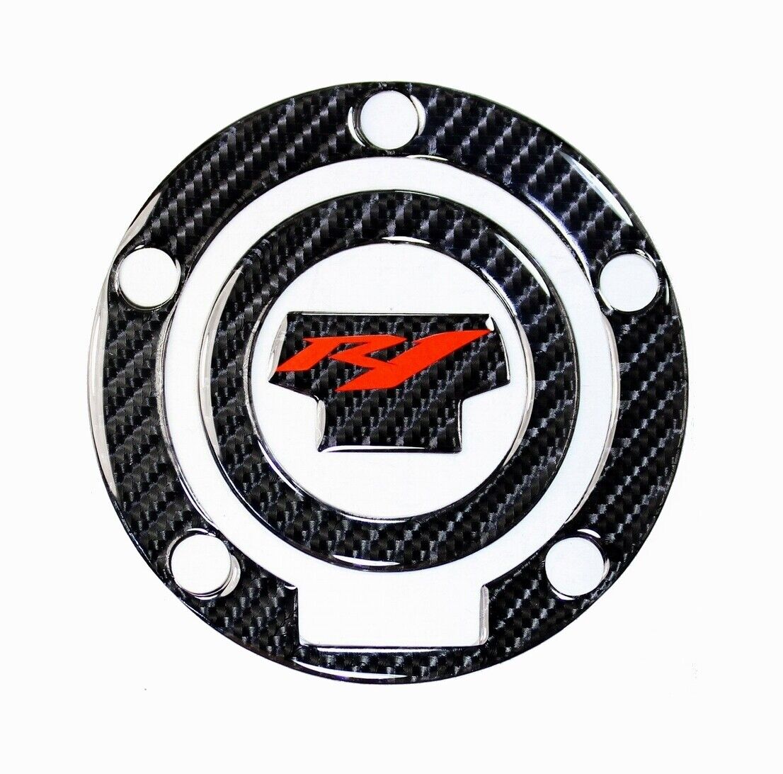 REAL Carbon Fibre Yamaha R1 Fuel / Gas Cap Cover Tank Pad R1S R1M Red Logo