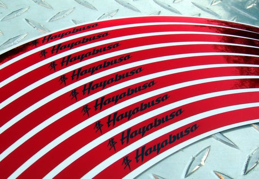 Red CHROME Hayabusa Kanji Logo Rim Stripes / Tape - Suzuki GSXR GSX1300R BUSA