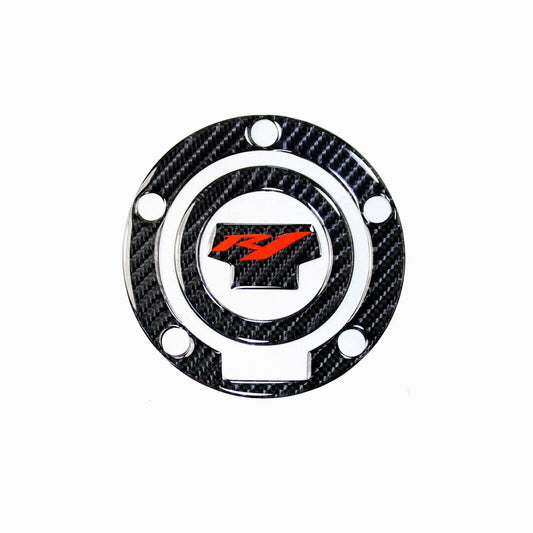 REAL Carbon Fibre Yamaha R1 Fuel / Gas Cap Cover Tank Pad R1S R1M Red Logo