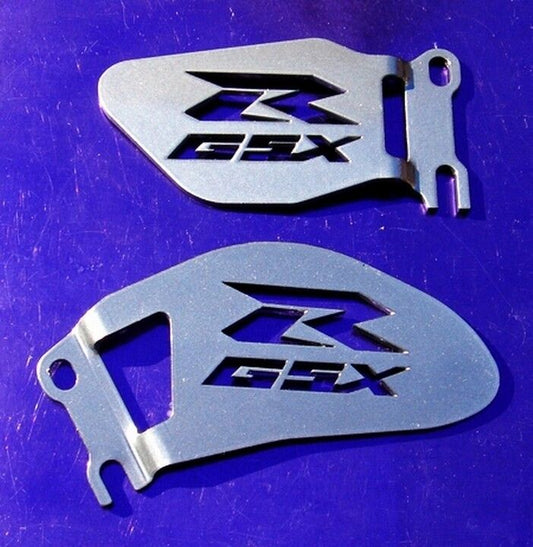 Suzuki GSXR Logo Heel Guards Plates GSX-R 600 750 1000 - Gunmetal Grey